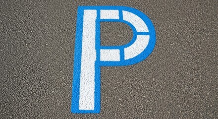Painted Parking Symbol on Textured Asphalt Surface for Designated Vehicle Areas