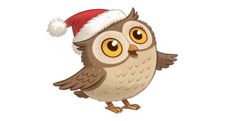 A super cute, stylized cartoon owl standing on a png background. Owl has a plump, rounded body covered in soft, textured brown feathers with subtle shading for depth and fluffiness. 