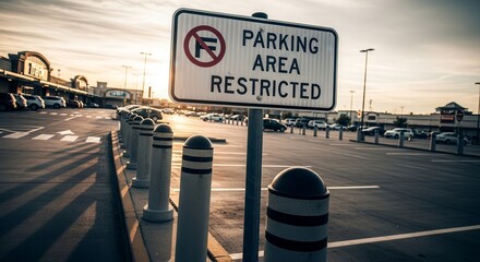 Parking Area Restricted Sign in a Shopping Center During a Sunlit Golden Hour