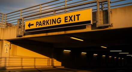 Parking Exit Sign On A Structure During A Yellow Hour Of The Day