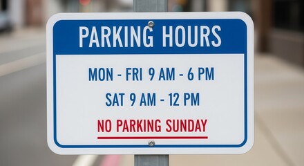 Parking Hours Displayed On A Sign With Blue And White Letters Indicates Rules