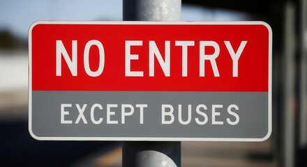 Prohibition Road Sign Declaring No Entry Except Buses, Traffic Signage, Restricted Access Directions