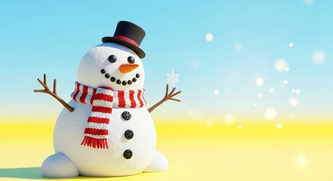 Cute snowman with top hat holding snowflake radiates winter holiday cheer