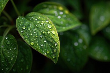 The vibrant green leaves of the pothos shimmer with morning dewdrops, presented in a fresh, natural light and commercial plant photography style.