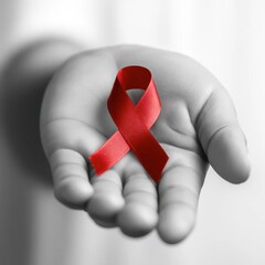 Red Awareness Ribbon In Hand