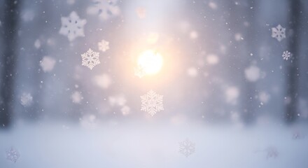 Magical snowfall with bright light creating peaceful winter wonderland