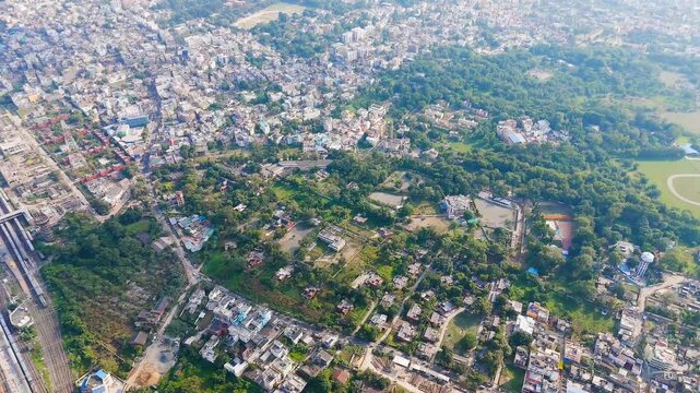 Top down cross traffic highway with cars, trucks aerial. Urban transportation at bridge road at Delhi. Cinematic cityscape of freeway drone shot. Noida Freeway.