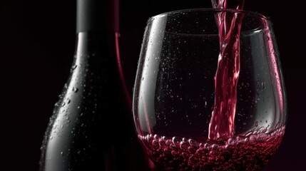 ruby red wine liquid textures flows smoothly and deliciously into a glass