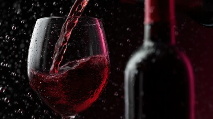 ruby red wine liquid textures flows smoothly and deliciously into a glass