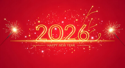 Happy new year 2026 celebration with sparkling golden effect