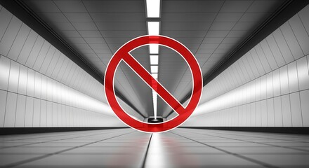 Prohibition Symbol Displayed in Modern Tunnel Architecture with Striking Visual Impact