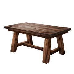 Rustic wooden coffee table with rough hewn legs and weathered tabletop