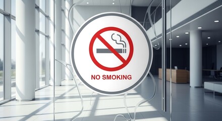 Prohibition Sign Displayed On A Glass Door Prohibiting Smoking Indoors or Outside