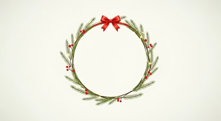 Festive holiday wreath with red berries and elegant ribbon for joyful designs