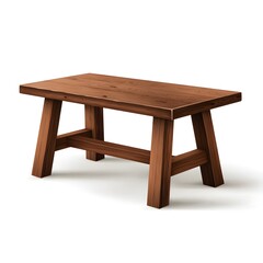 Rustic wooden coffee table with rough texture on a white background