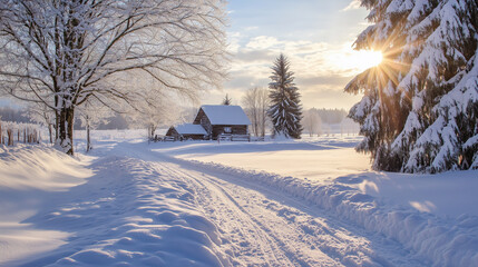 Beautiful snow winter landscape. Winter landscape. Beautiful wintry landscape