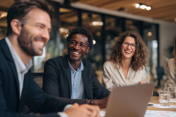 Happy Team Meeting in Modern Office