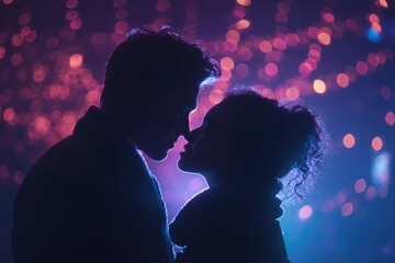 Romantic Silhouette &ndash; Couple Under Neon Lights