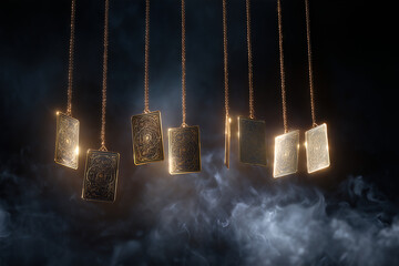 Hanging Golden Tarot Cards with Smoke