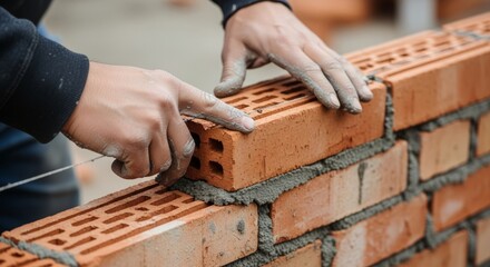 Professional mason carefully placing a brick during construction of a sturdy brick wall project