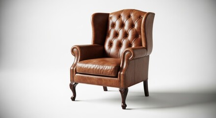 Obraz premium Classic brown leather wingback chair adds timeless elegance to a comfortable and luxurious home interior