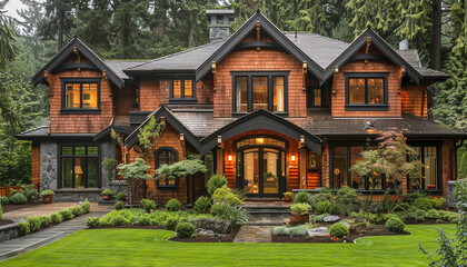 Luxury House Exterior Featuring Cedar Wood Shingles and Classic Trim
