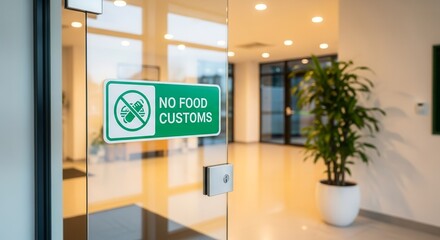 Prohibition Sign on Glass Door Against Food in a Modern Office Environment