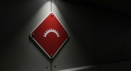 Red Warning Sign Illuminated by a Spotlight Creates a Striking Contrast Between Light and Shadow
