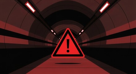 Red Warning Sign Emerges In The Tunnel, Indicating Potential Hazards And Danger Ahead