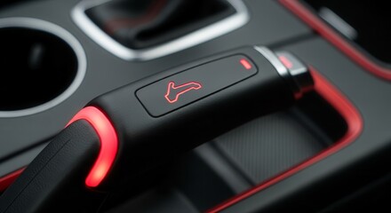 Red Illuminated Car Interior Detailing With Focus On Modern Track Mode Button Design