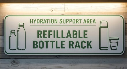 Refillable Bottle Rack Signage Emphasizing Hydration Support Area And Reusables