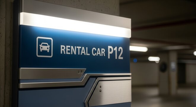 Rental Car Signage Indicating Parking Spot P12 With Modern Illumination and Design
