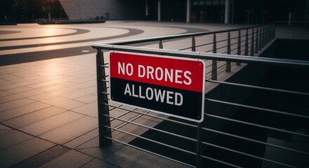 Prohibition Sign Warns Against Drone Operations In A Public Architectural Space