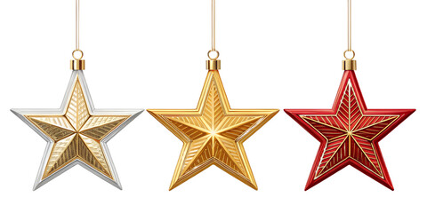 A festive set of 3D Christmas stars in metallic and glossy finishes. Perfect for holiday decorations, winter cards, banners, packaging, branding, and magical festive compositions. Each star is isolate