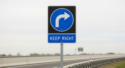 Road Sign Indicating Right Turn with Keep Right Guidance on Highway or Freeway