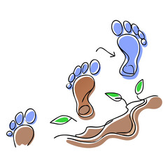 Footprints leading to plant growth in abstract style  