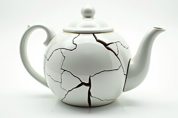 Obraz premium Artistic Design: Porcelain Teapot Shattered and Reassembled on White Background