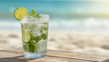 Traditional Thai Herbal Lime Soda Mocktail on Wooden Table, Exotic Soft Power Cuisine and Hospitality Concept