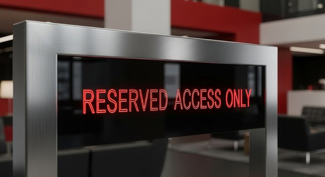 Restricted Area Sign Emitting Red Light Inside Modern Building for Exclusive Usage Only