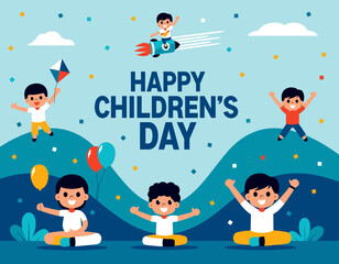 Happy Children's Day: Joyful Kids Celebrate Outdoors With Balloons, Kites, And Confetti