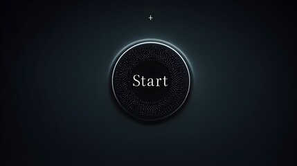 Metallic start button in a dark futuristic interface