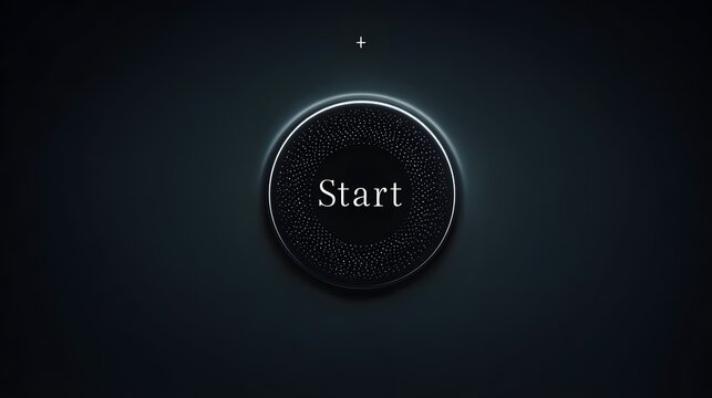 Metallic start button in a dark futuristic interface