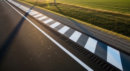 Roadside Perspective: A Striking Composition Of Asphalt, Markings, And Scenic Surroundings