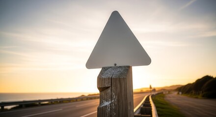 Roadside Sign Against Sunset: A Scenic Journey Into The Horizon Across Coastal Highway