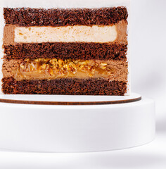 Delicious dessert layers showcasing rich chocolate, caramel, and creamy textures