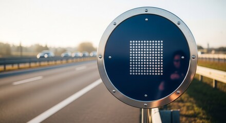 Roadside Sign Displaying Dot Matrix Square Shape on a Busy Highway in Daylight