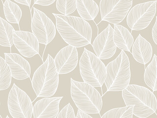 Neutral Beige Leaf Pattern Background Featuring White Line Art for Home Decor and Design, vector illustration background