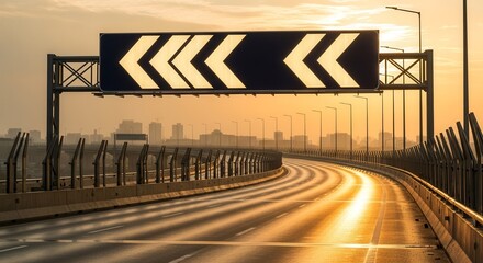 Roadway Guide Directional Sign During Golden Hour: Travel, Transportation, and Highway