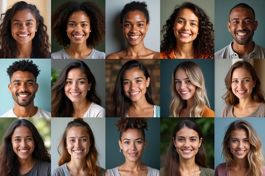 Diverse Collection of Portrait and Avatar Headshots Highlighting Multicultural Faces