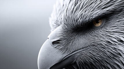 Fierce eagle head with sharp beak and intense golden eye.